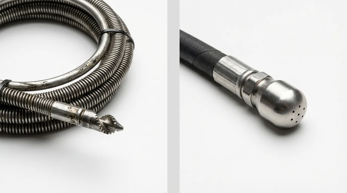 Drain snake cable and hydro jetting nozzle used for drain cleaning in Tubac, AZ