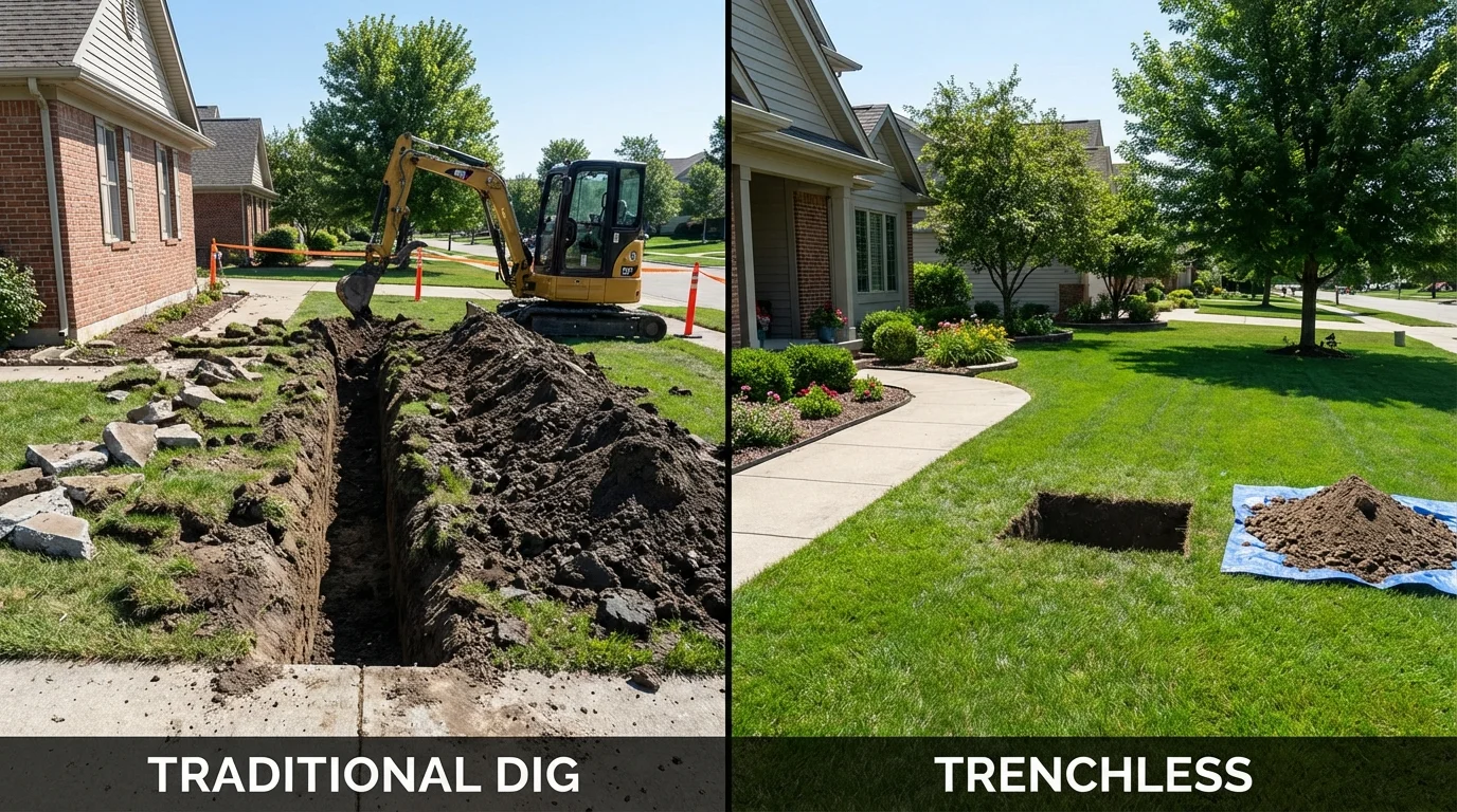 Trenchless sewer repair with minimal yard damage versus traditional excavation in Tubac, AZ